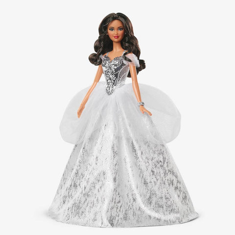 2021 Holiday Barbie Doll. Brunette Curly Hair